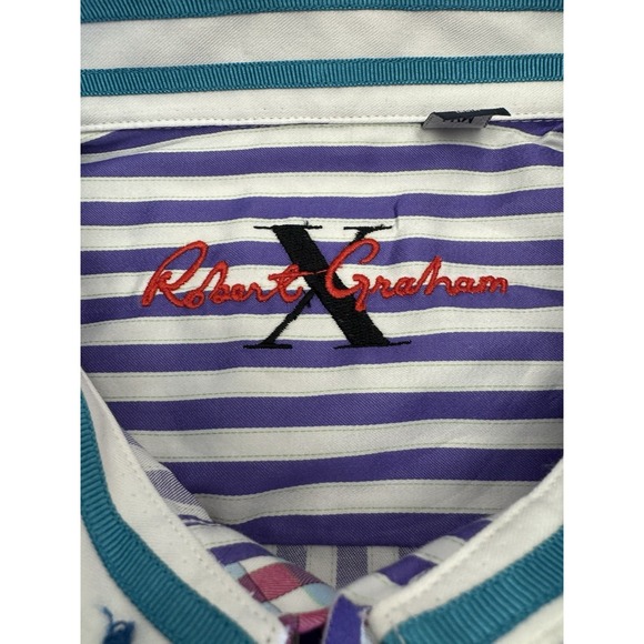NWT Robert Graham X LANAI Purple Stripe Flip Cuff Trim Fit Shirt MED $188 READ - Picture 13 of 14